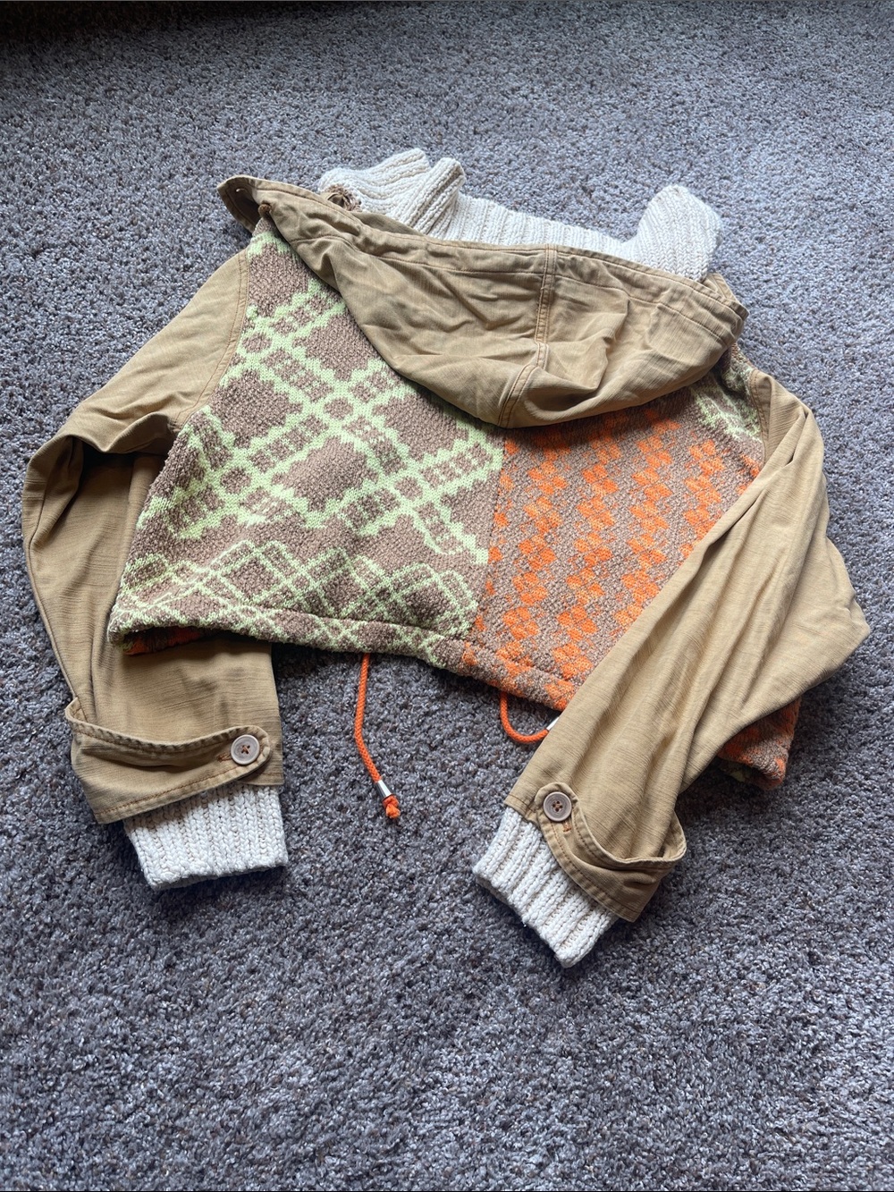 Free People Reno Knit Jacket Tan Crochet Hooded Zip Button Front Small - Picture 13 of 17